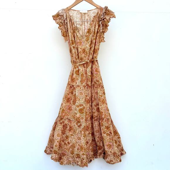 Ulla Johnson Virginia Dress Midi Belt Ruffle Yellow Meadow Cottage Cotton 2 - Picture 3 of 12